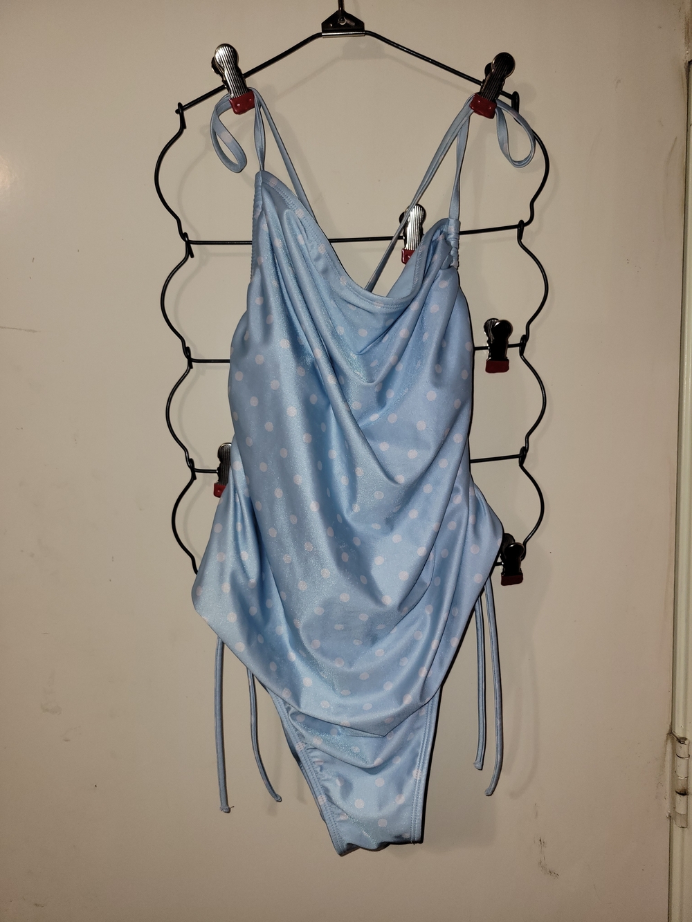 wild fable Baby Blue Polka Dot Draped One-Piece Swimsuit